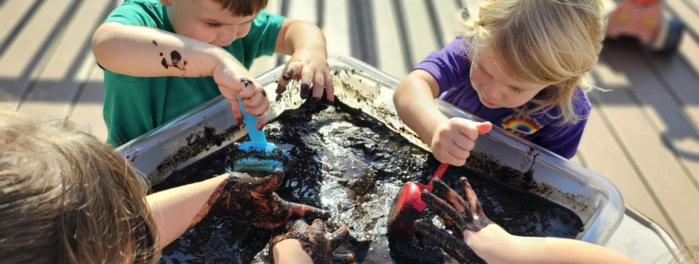 kids playing with clay